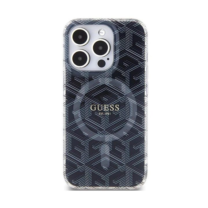 Guess IML GCube MagSafe dėklas iPhone 15 Pro Max - juodas