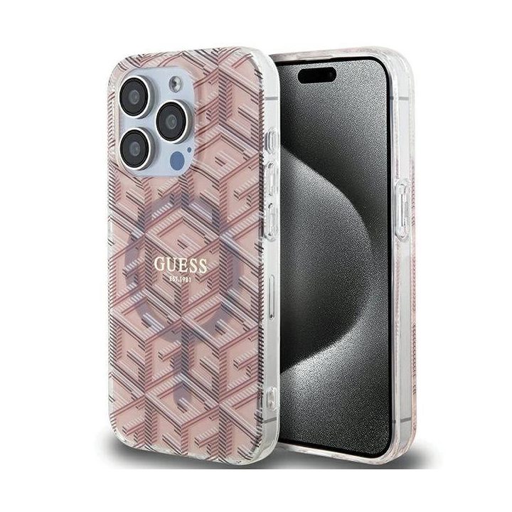 Guess IML GCube MagSafe dėklas iPhone 15 Pro Max - rožinis