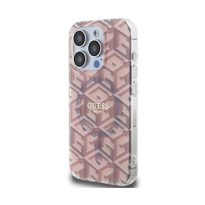 Guess IML GCube MagSafe dėklas iPhone 15 Pro Max - rožinis
