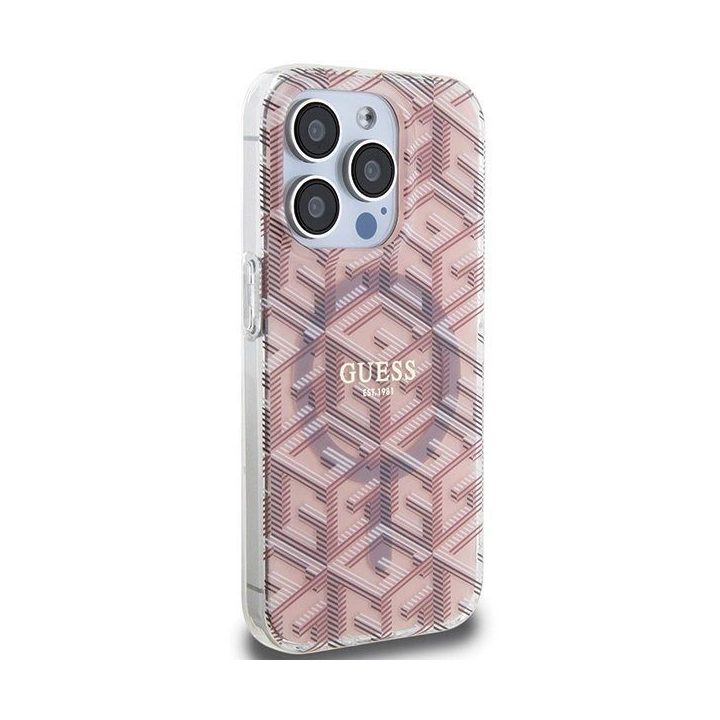 Guess IML GCube MagSafe dėklas iPhone 15 Pro Max - rožinis