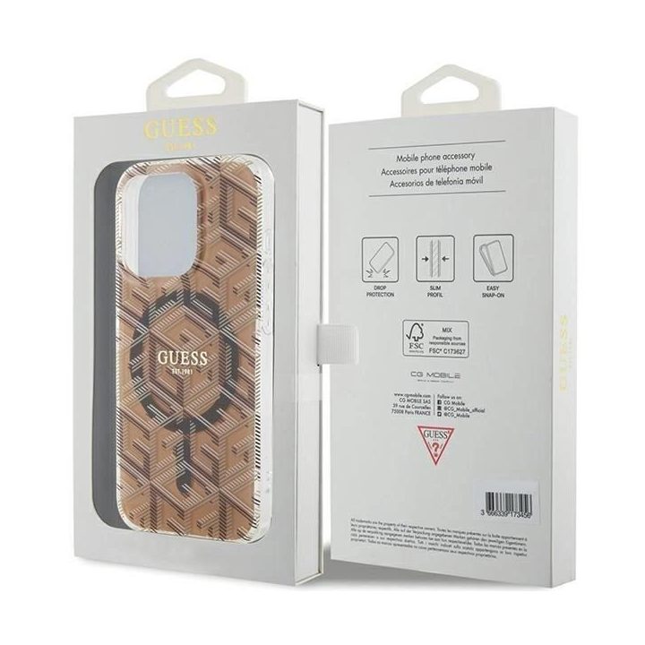 Guess IML GCube MagSafe dėklas iPhone 15 Pro Max - rudas
