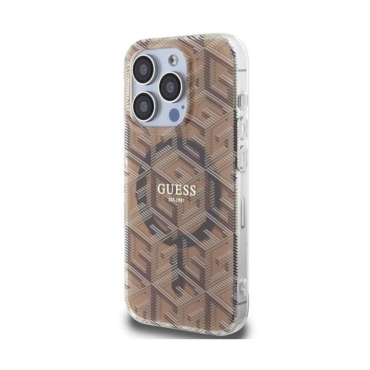 Guess IML GCube MagSafe dėklas iPhone 15 Pro Max - rudas