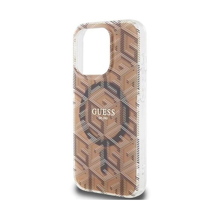 Guess IML GCube MagSafe dėklas iPhone 15 Pro Max - rudas