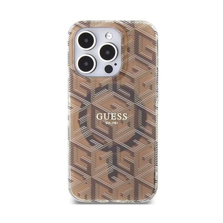 Guess IML GCube MagSafe dėklas iPhone 15 Pro Max - rudas