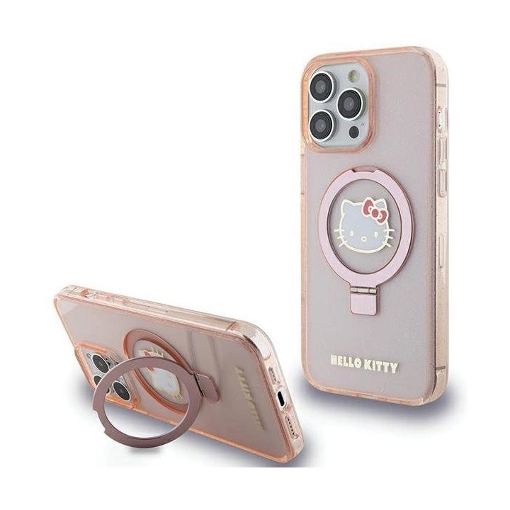 Hello Kitty žiedinis stovas su blizgučiais Electrop Logo MagSafe ant iPhone 15 Pro Max - daugialypė terpė