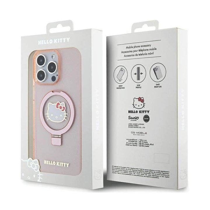 Hello Kitty žiedinis stovas su blizgučiais Electrop Logo MagSafe ant iPhone 15 Pro Max - daugialypė terpė