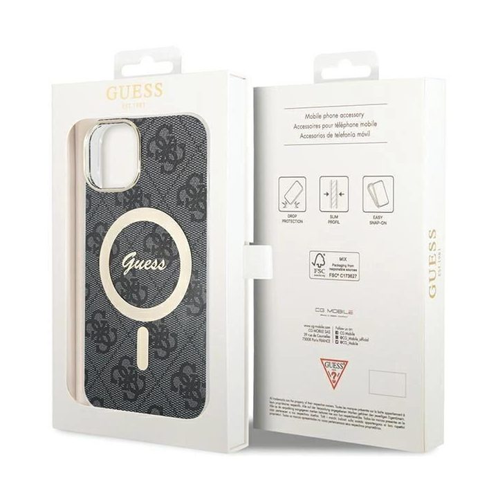 Guess 4G MagSafe dėklas iPhone 15 Plus / 14 Plus - juodas