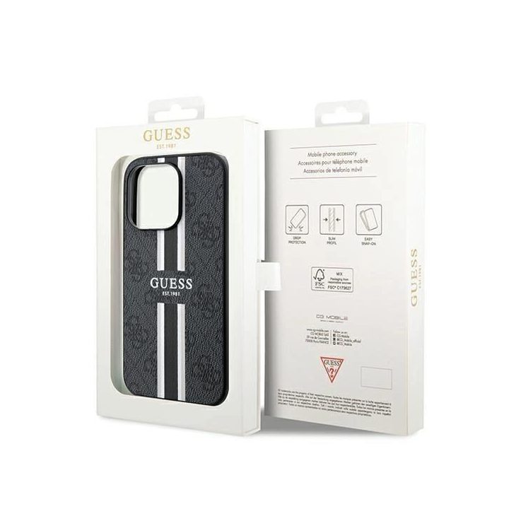 Guess 4G spausdintas MagSafe dėklas iPhone 15 Pro Max - juodas