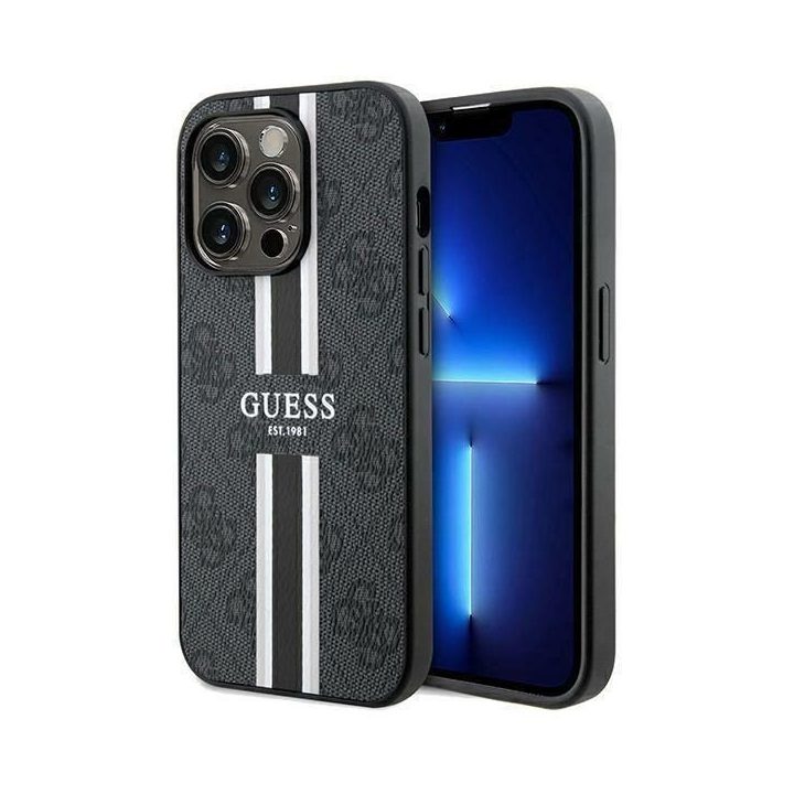 Guess 4G spausdintas MagSafe dėklas iPhone 15 Pro Max - juodas