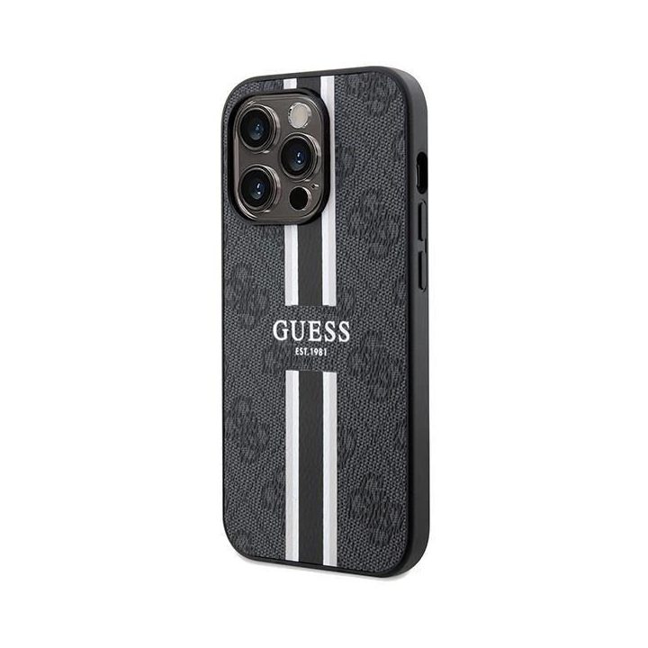 Guess 4G spausdintas MagSafe dėklas iPhone 15 Pro Max - juodas