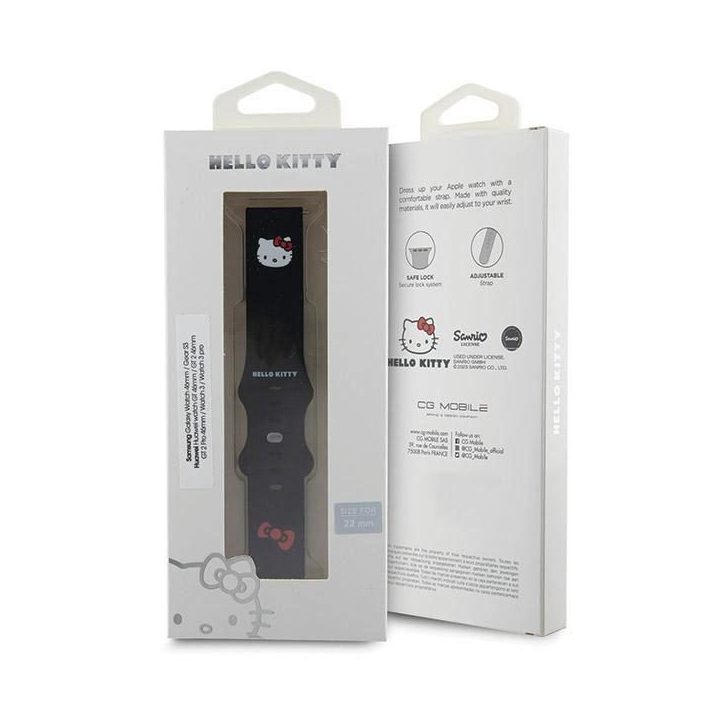 Hello Kitty Silikoninis kačiuko galvos dirželis universalus 22 mm - juodas