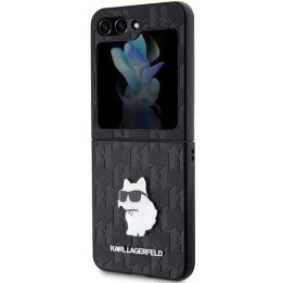 Karl Lagerfeld Saffiano Monogram Choupette Pin dėklas Samsung Galaxy Z Flip 5 - juodas