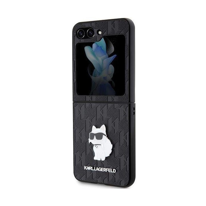 Karl Lagerfeld Saffiano Monogram Choupette Pin dėklas Samsung Galaxy Z Flip 5 - juodas