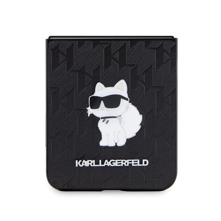 Karl Lagerfeld Saffiano Monogram Choupette Pin dėklas Samsung Galaxy Z Flip 5 - juodas