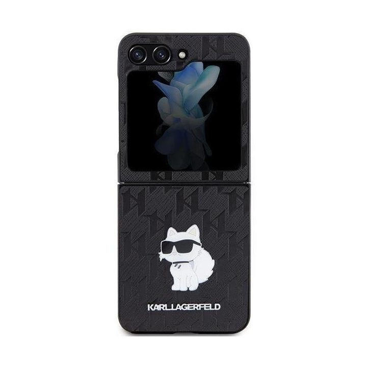 Karl Lagerfeld Saffiano Monogram Choupette Pin dėklas Samsung Galaxy Z Flip 5 - juodas