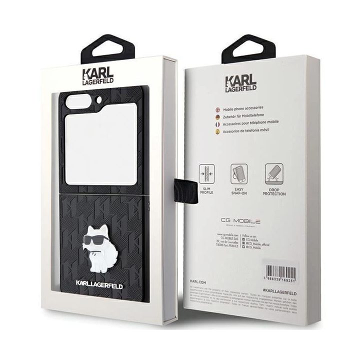 Karl Lagerfeld Saffiano Monogram Choupette Pin dėklas Samsung Galaxy Z Flip 5 - juodas
