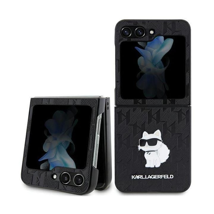 Karl Lagerfeld Saffiano Monogram Choupette Pin dėklas Samsung Galaxy Z Flip 5 - juodas