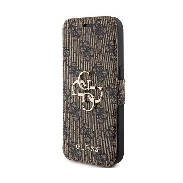 Guess 4G metalinis dėklas su logotipu iPhone 15 Pro - rudas