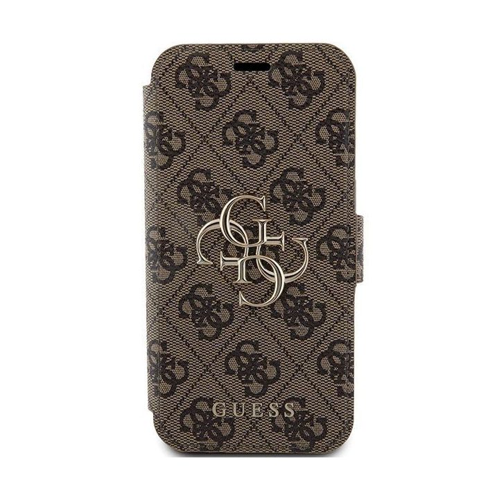 Guess 4G metalinis dėklas su logotipu iPhone 15 Pro - rudas