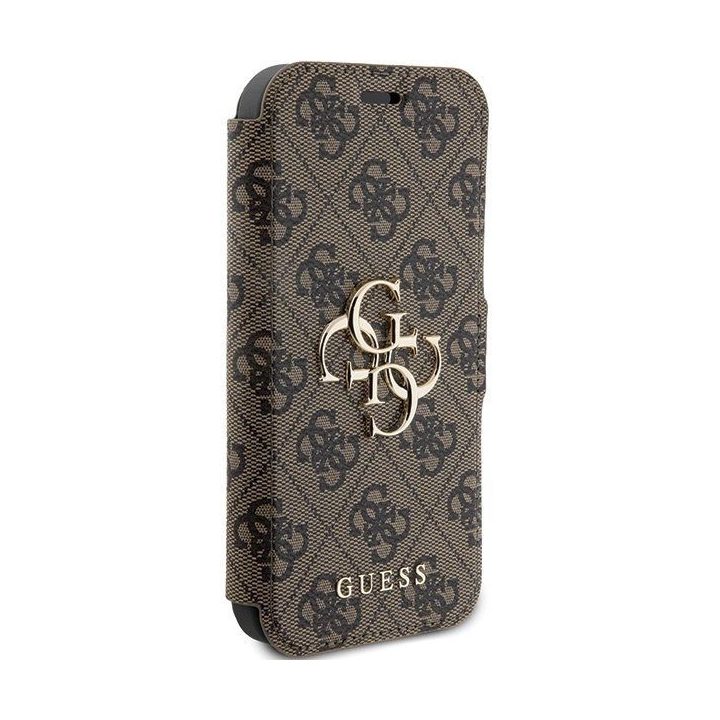Guess 4G metalinis dėklas su logotipu iPhone 15 Pro - rudas
