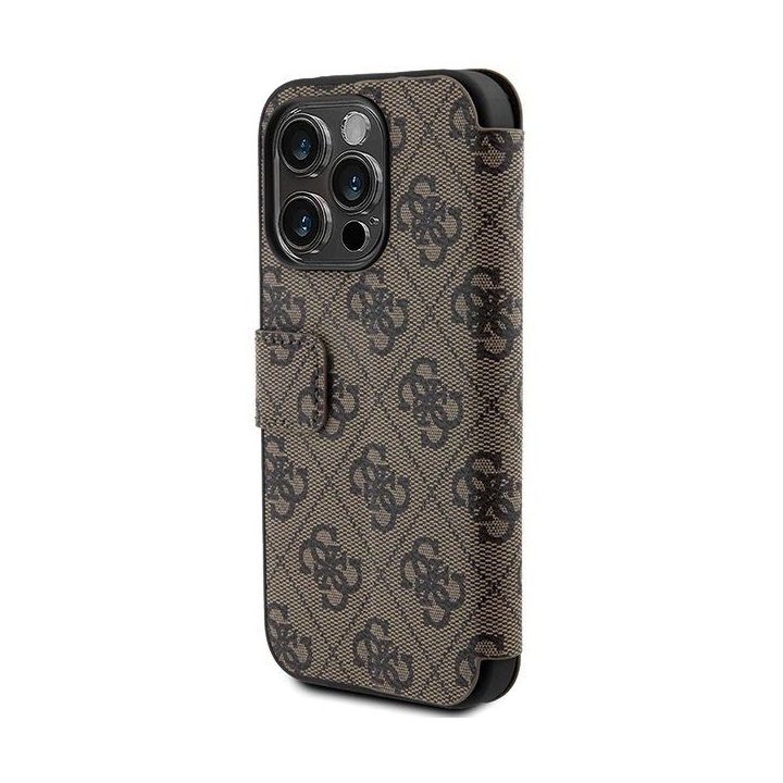 Guess 4G metalinis dėklas su logotipu iPhone 15 Pro - rudas