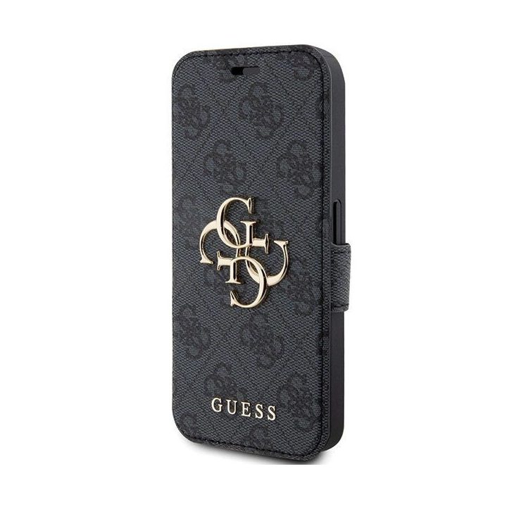 Guess 4G metalinis dėklas su logotipu iPhone 15 Pro - pilkas