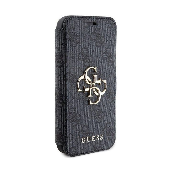 Guess 4G metalinis dėklas su logotipu iPhone 15 Pro - pilkas