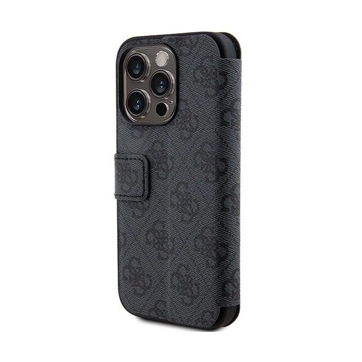 Guess 4G metalinis dėklas su logotipu iPhone 15 Pro - pilkas
