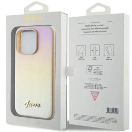 Guess Saffiano Iridescent Script dėklas iPhone 14 Pro - auksinis