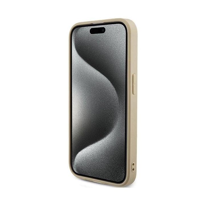 Guess Saffiano Iridescent Script dėklas iPhone 14 Pro - auksinis