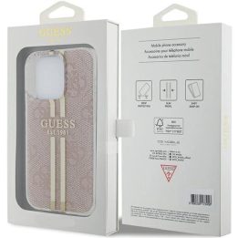 Guess IML 4G Gold Stripe dėklas iPhone 14 Pro Max - rožinis