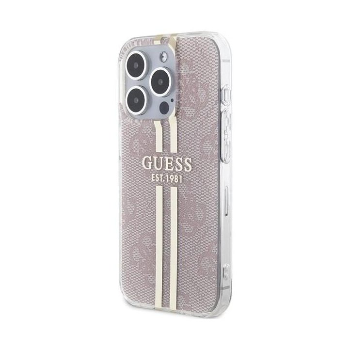 Guess IML 4G Gold Stripe dėklas iPhone 14 Pro Max - rožinis