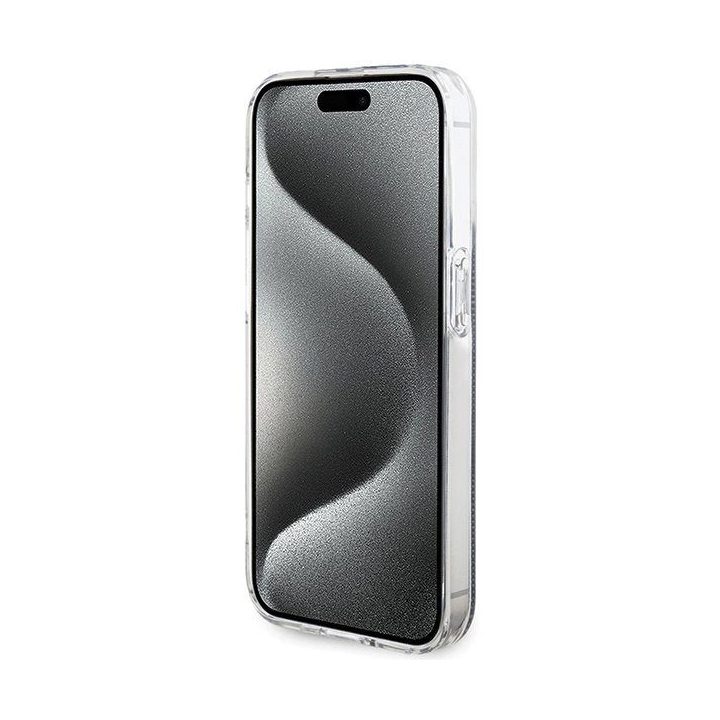 Guess IML 4G Gold Stripe dėklas iPhone 15 Pro - juodas