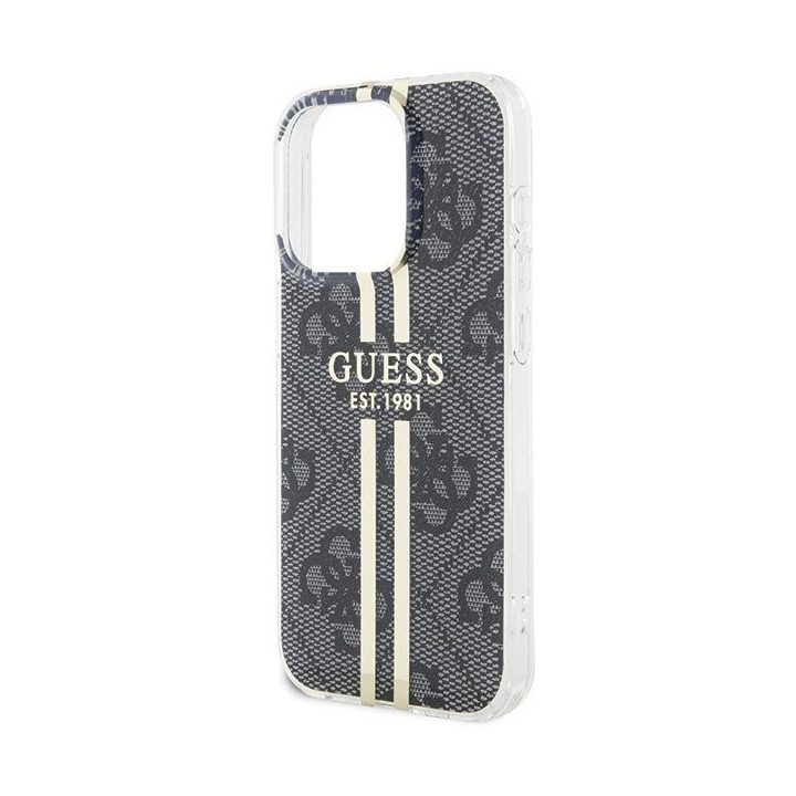 Guess IML 4G Gold Stripe dėklas iPhone 15 Pro - juodas