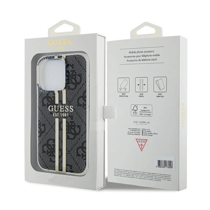 Guess IML 4G Gold Stripe dėklas iPhone 15 Pro - juodas