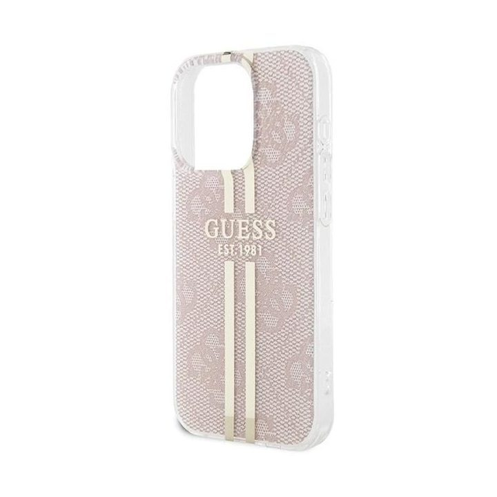 Guess IML 4G Gold Stripe dėklas iPhone 15 Pro - rožinis
