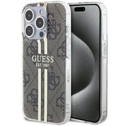 Guess IML 4G Gold Stripe dėklas iPhone 15 Pro - rudas