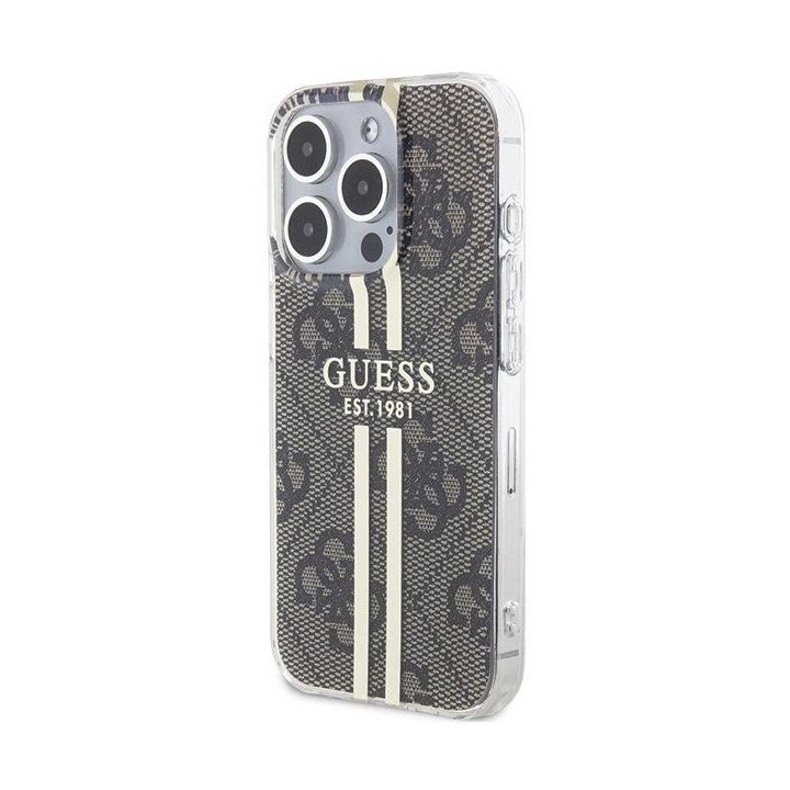 Guess IML 4G Gold Stripe dėklas iPhone 15 Pro - rudas