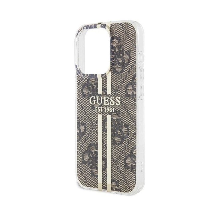 Guess IML 4G Gold Stripe dėklas iPhone 15 Pro - rudas