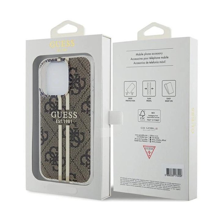 Guess IML 4G Gold Stripe dėklas iPhone 15 Pro - rudas