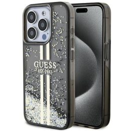 Guess Liquid Glitter Gold Stripes dėklas iPhone 15 Pro - juodas