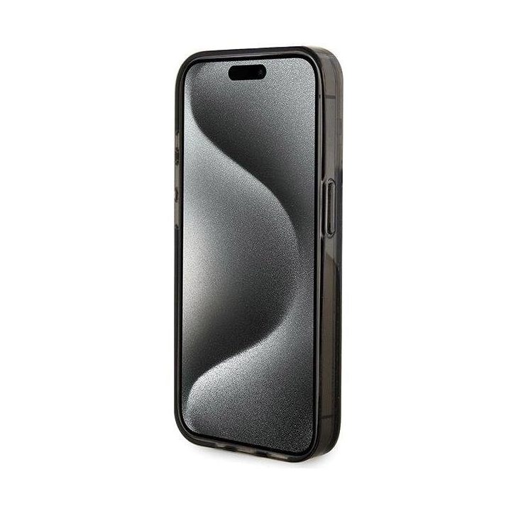 Guess Liquid Glitter Gold Stripes dėklas iPhone 15 Pro - juodas