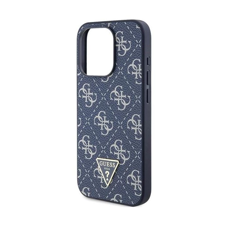 Guess 4G trikampio formos metalinis dėklas su logotipu iPhone 15 Pro - mėlynas