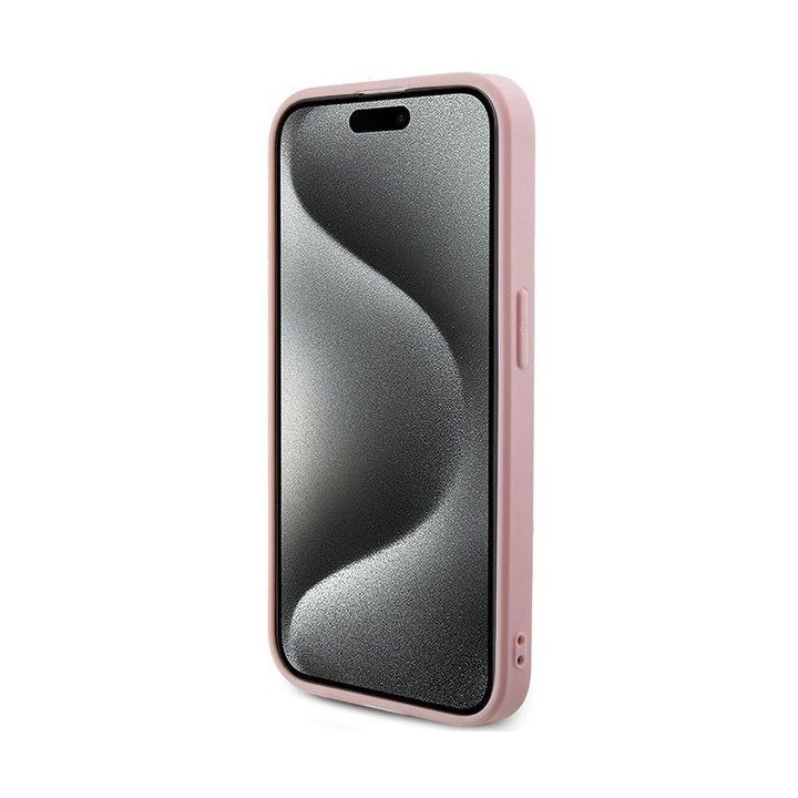Guess Saffiano Iridescent Script dėklas iPhone 15 Pro - rožinis