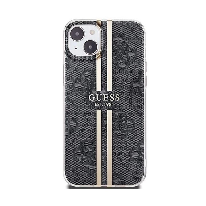 Guess IML 4G Gold Stripe dėklas iPhone 15 Plus / 14 Plus - juodas