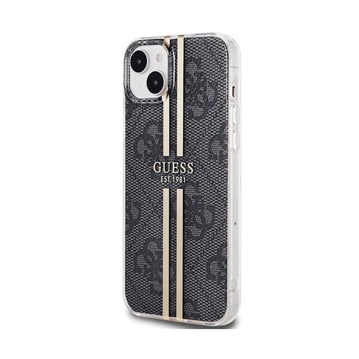 Guess IML 4G Gold Stripe dėklas iPhone 15 Plus / 14 Plus - juodas