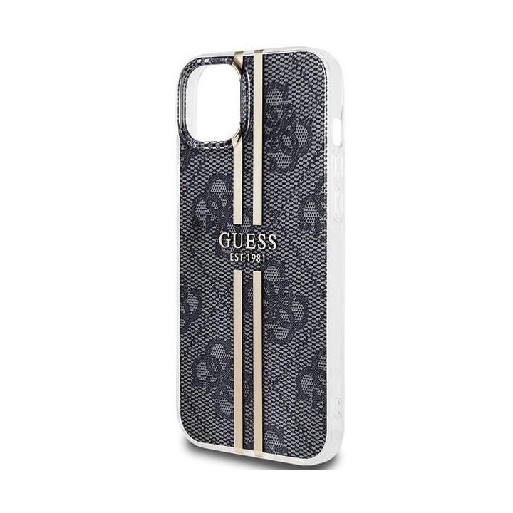 Guess IML 4G Gold Stripe dėklas iPhone 15 Plus / 14 Plus - juodas