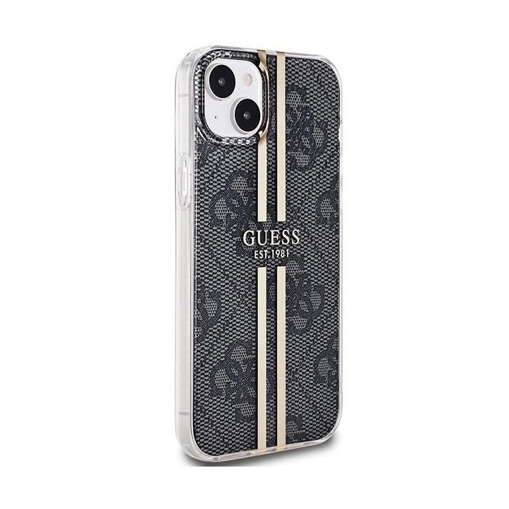 Guess IML 4G Gold Stripe dėklas iPhone 15 Plus / 14 Plus - juodas