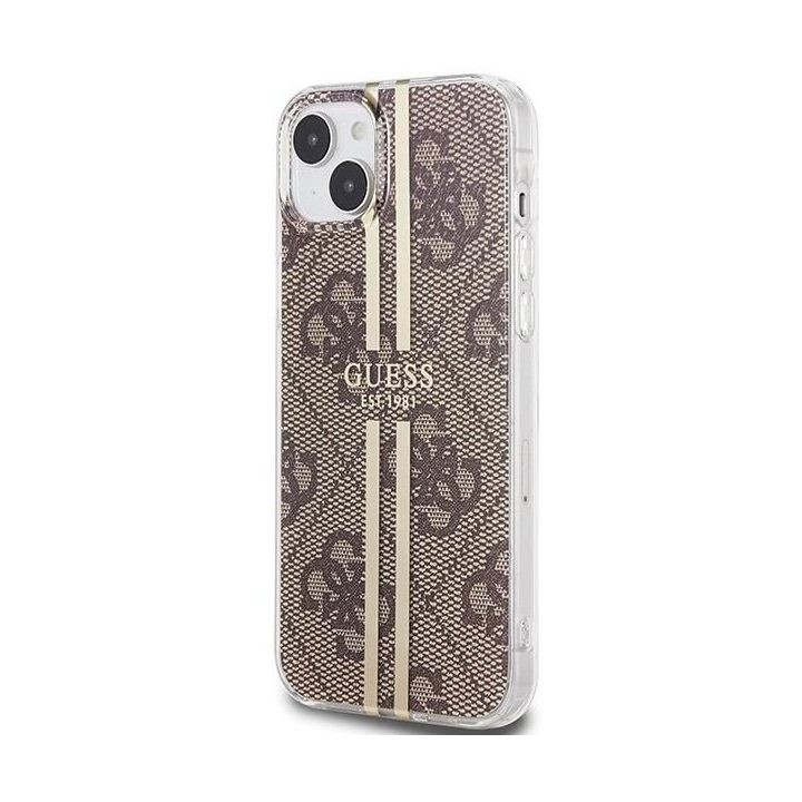 Guess IML 4G Gold Stripe dėklas iPhone 15 Plus / 14 Plus - rudas