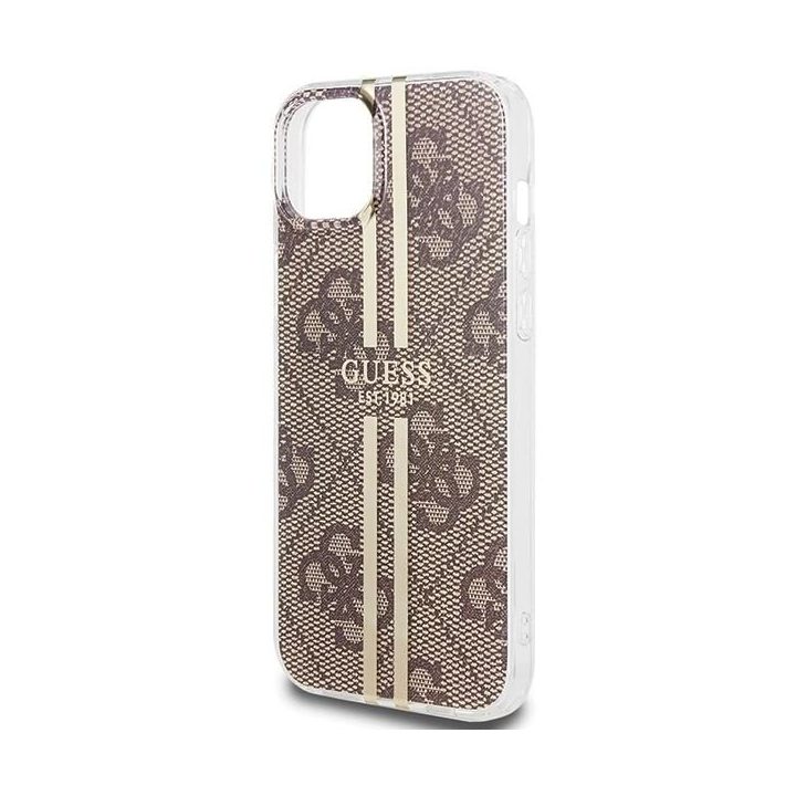 Guess IML 4G Gold Stripe dėklas iPhone 15 Plus / 14 Plus - rudas